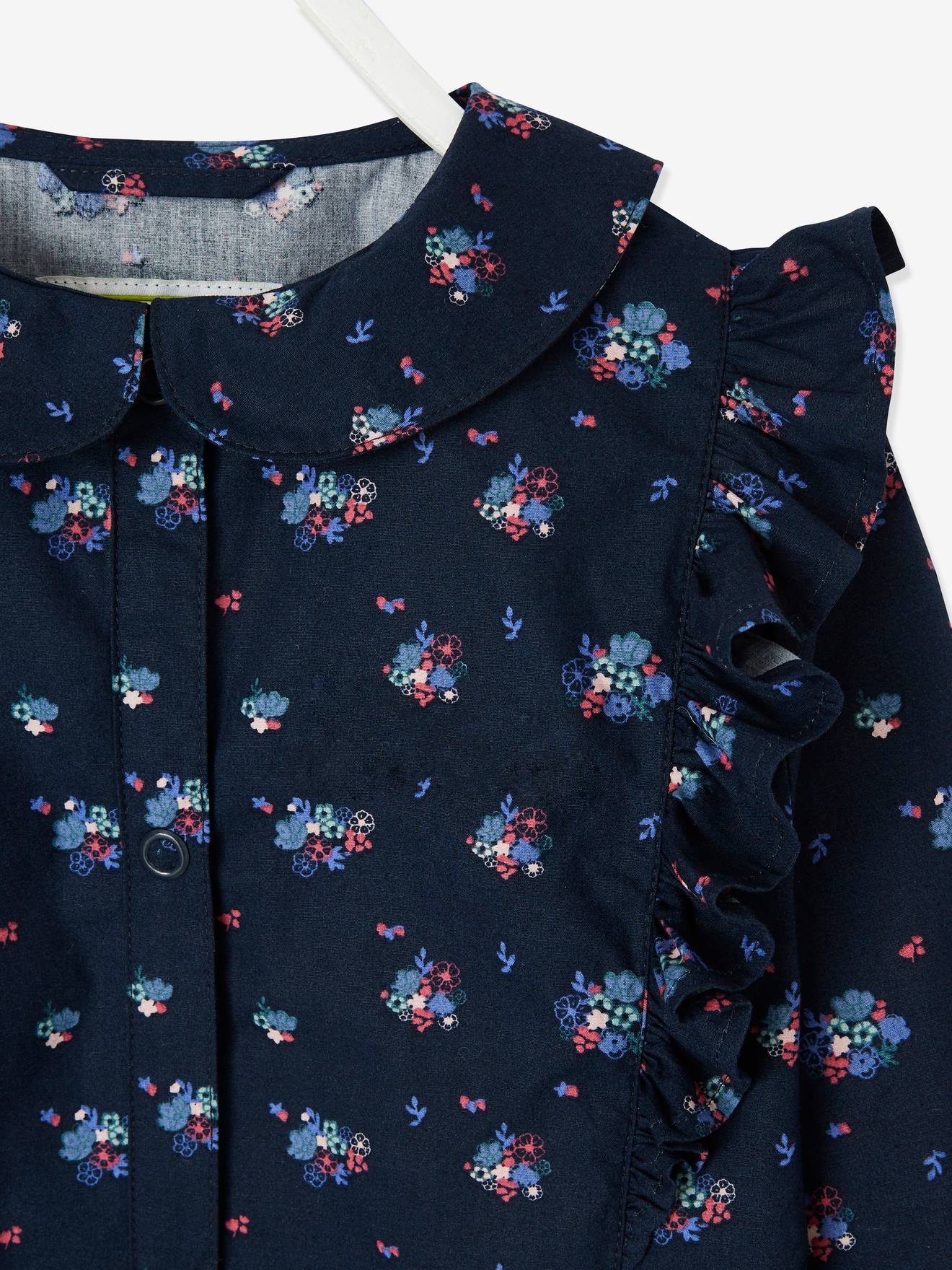 Tablier à fleurs volanté personnalisable fille bleu vif imprime