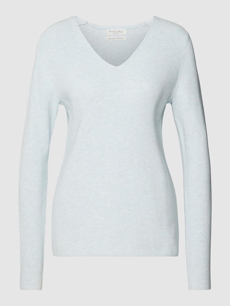 Strickpullover mit abgerundetem V-Ausschnitt in hellblau meliert