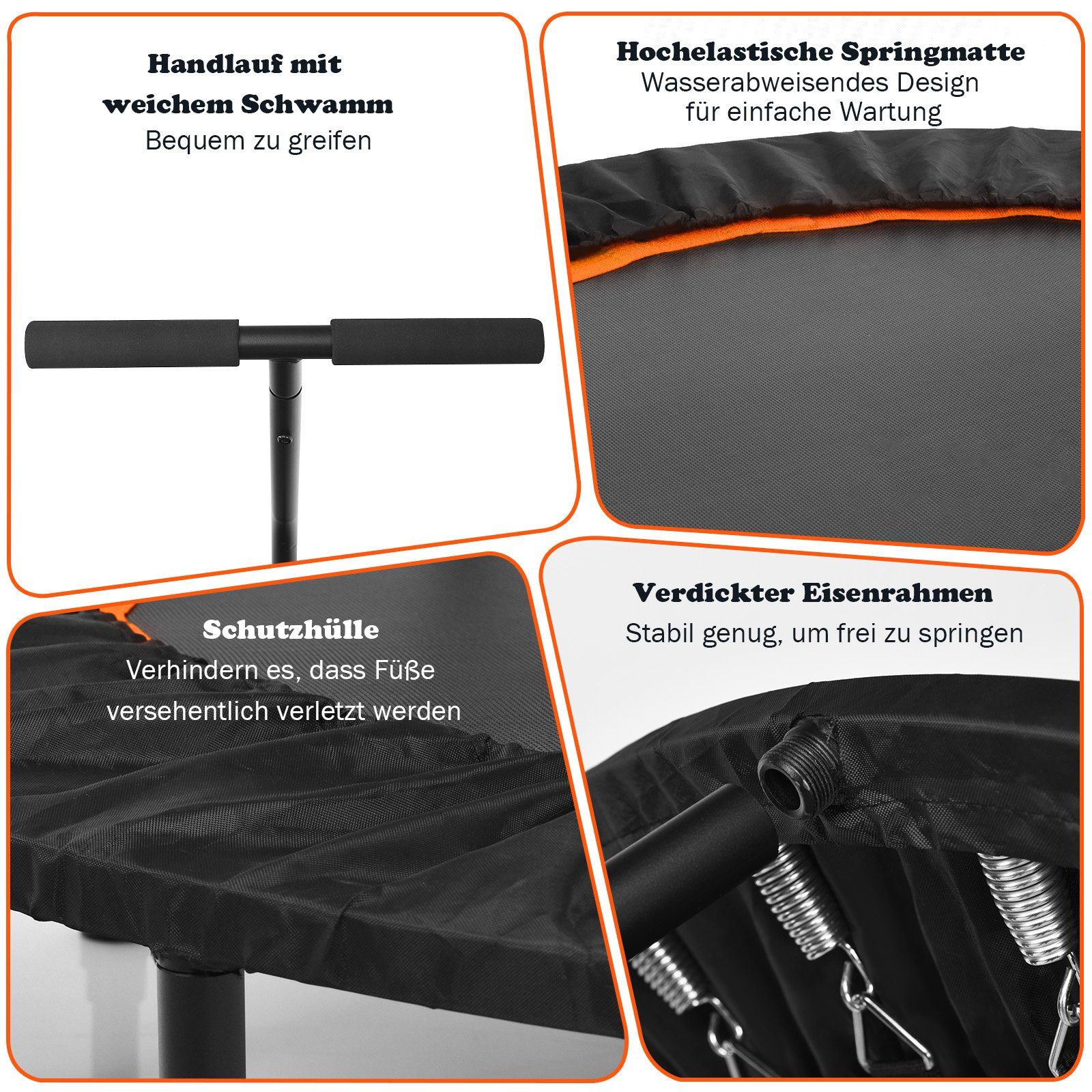 COSTWAY Fitnesstrampolin φ 120 cm Gartentrampolin, höhenverstellbar Griff