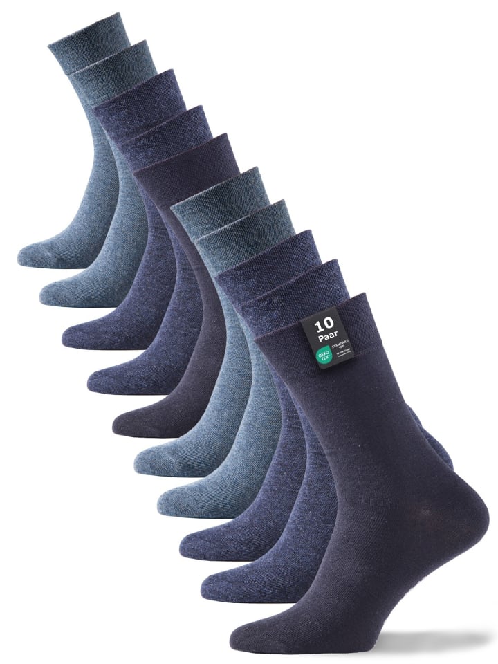Cotton Prime® 10 Paar Unisex Socken Baumwollsocken - Back to Basic in Blautöne-Mix günstig kaufen