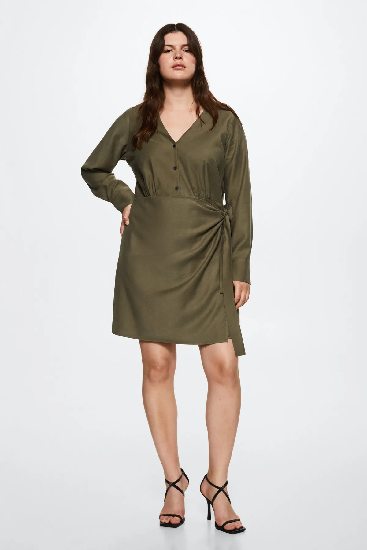 MANGO  Khakifarbenes Damenkleid 37003846