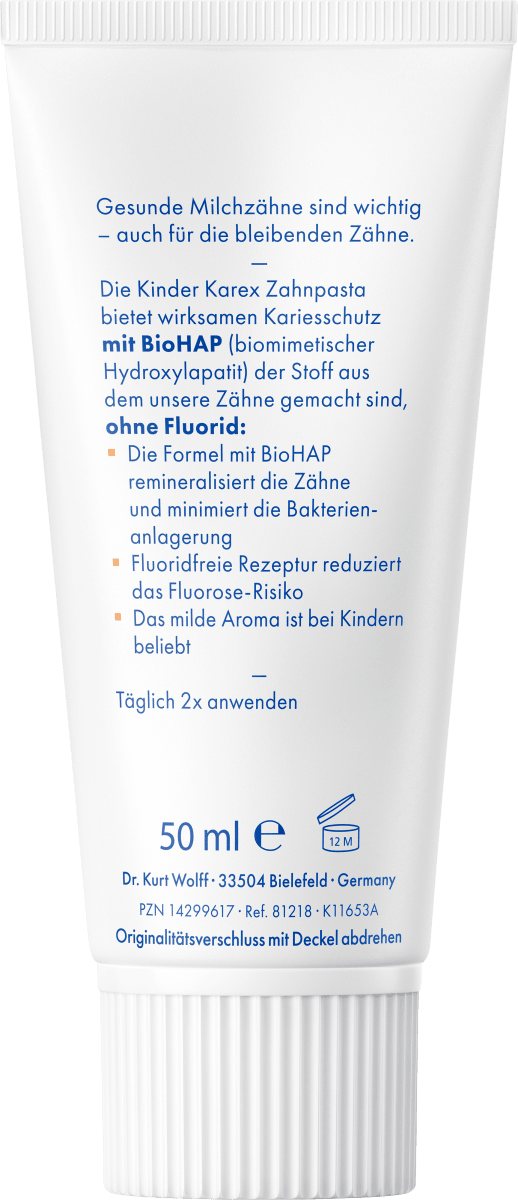 Zahnpasta Kinder, 0 bis 6 Jahre fluoridfrei, 50 ml