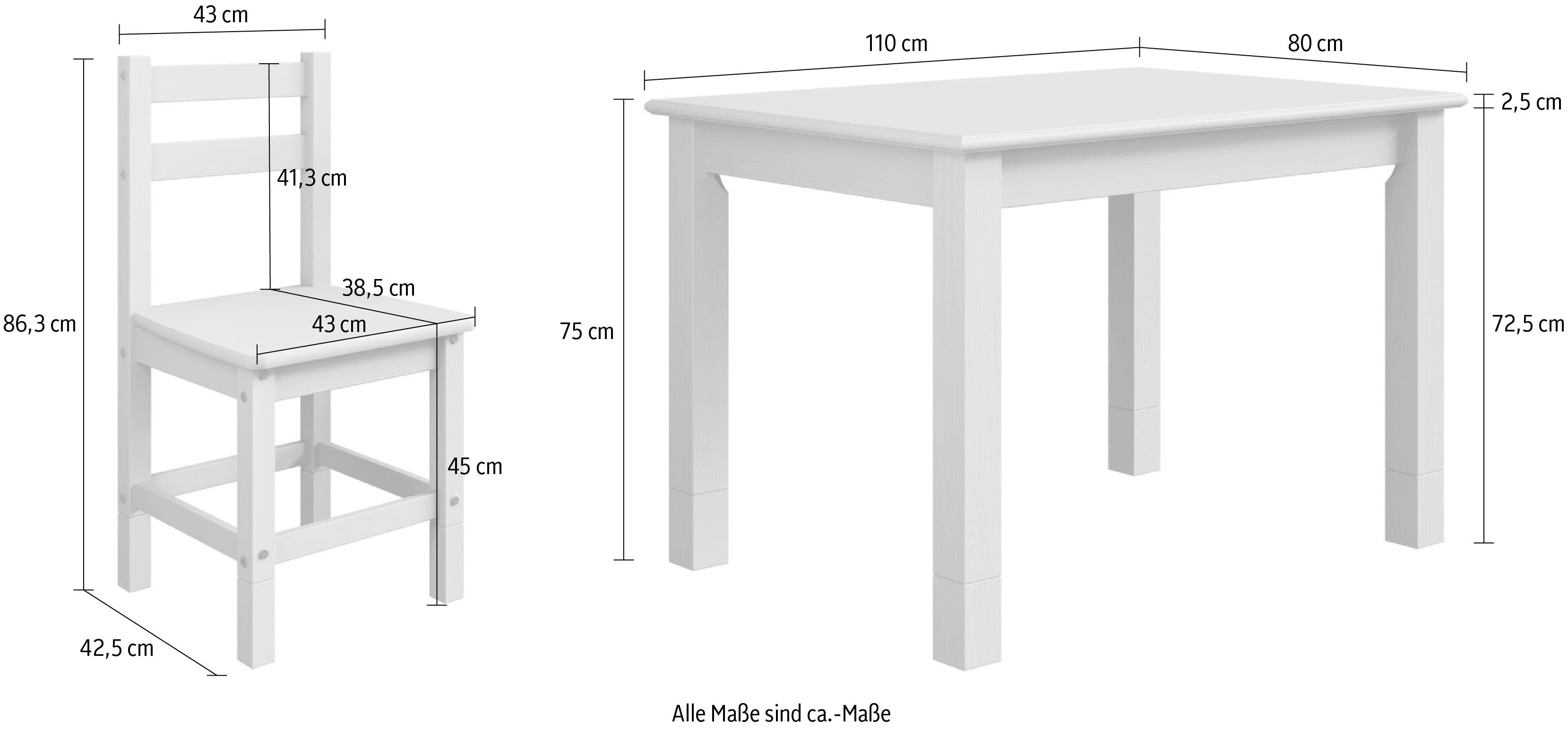 Home affaire Essgruppe Rauna, (Set, 5-tlg., 1 Tisch, 4 Stühle), Aus massiver Kiefer, 5-teiliges Set