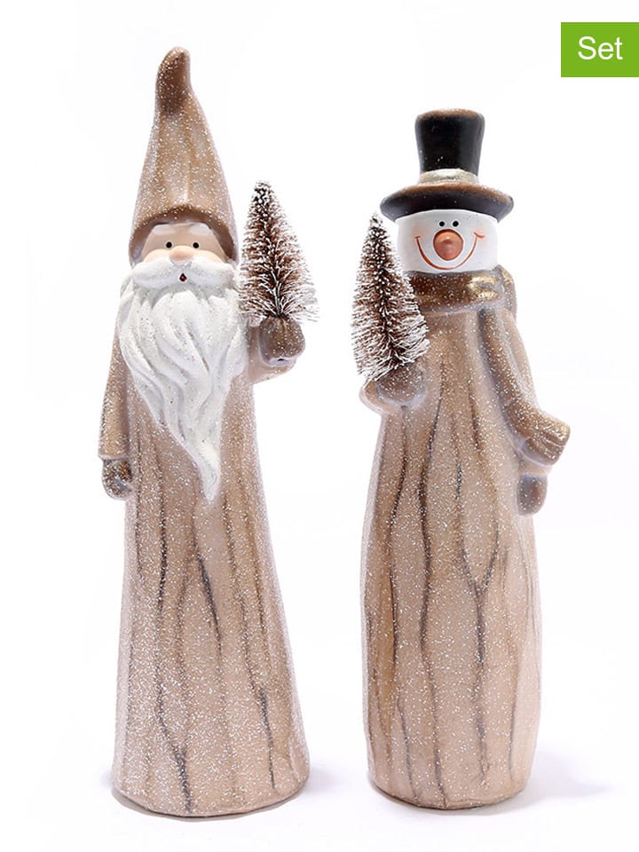 SiL Interiors 2er-Set: Dekofiguren ''Santa/ Snowman'' in Hellbraun - (B)9,5 x (H)33 x (T)9 cm günstig kaufen onesize