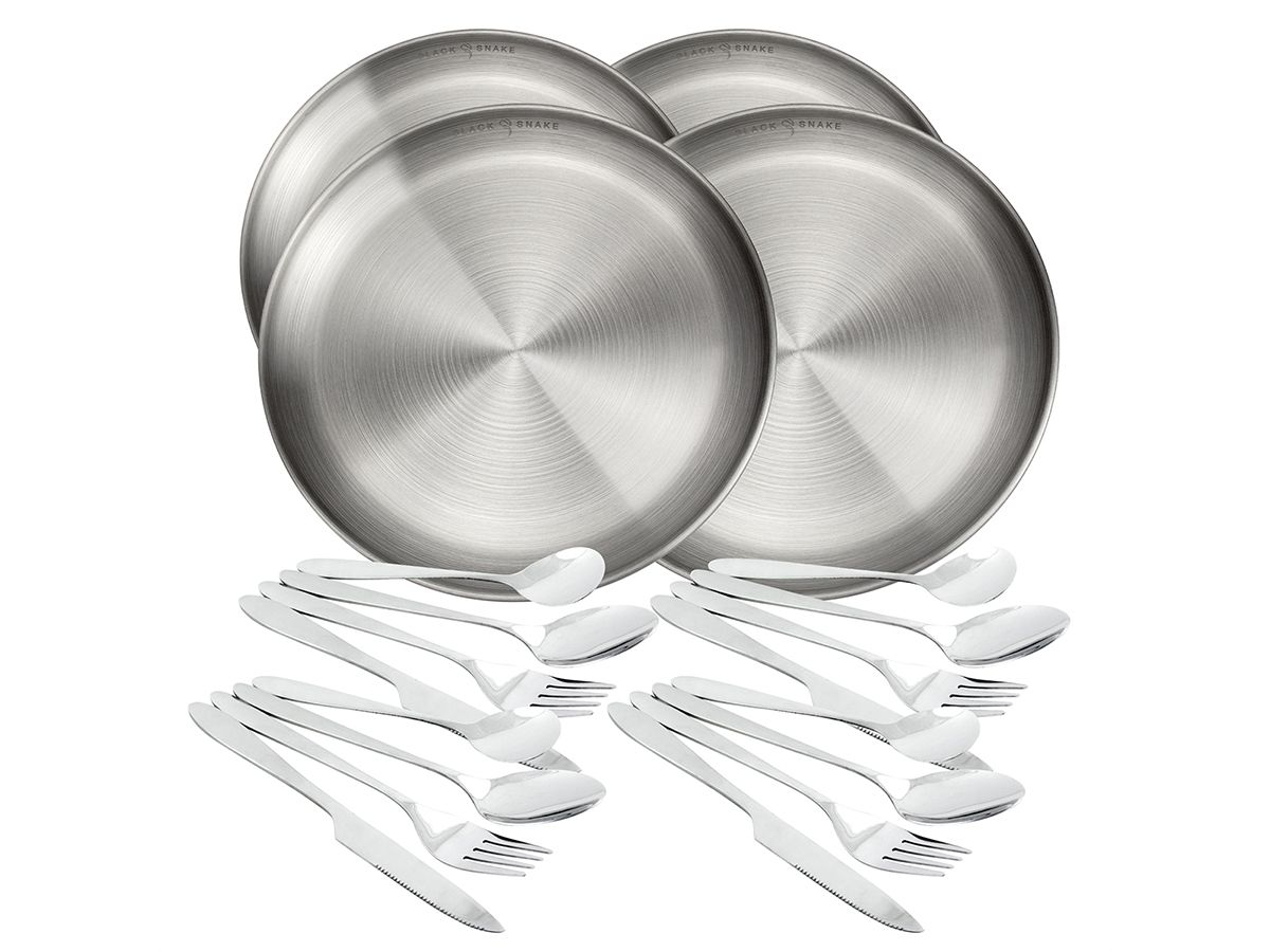 Black Snake 4-Personen Set flacher Teller und Essbesteck