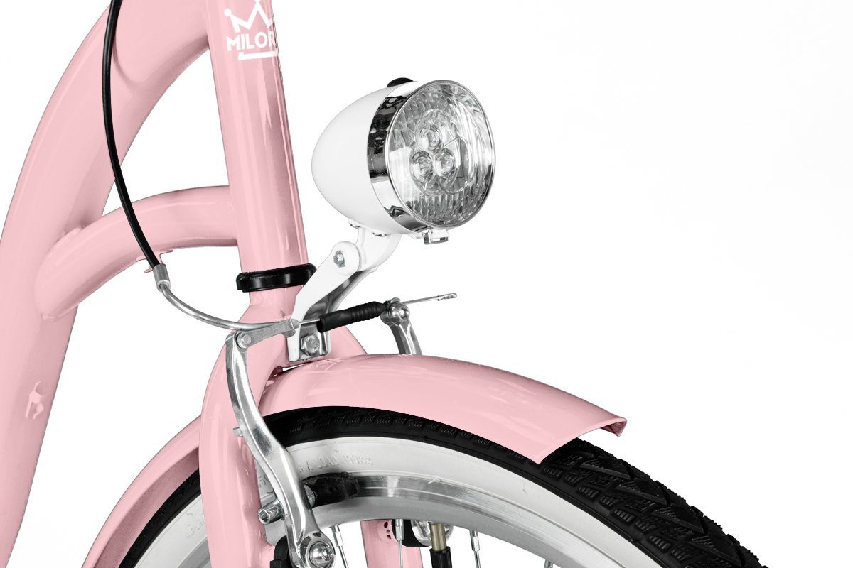 MILORD BIKES Cityrad Milord City Fahrrad Korb Damenfahrrad, 28/26 Zoll, Rosa, 3-Gang, 3 Gang