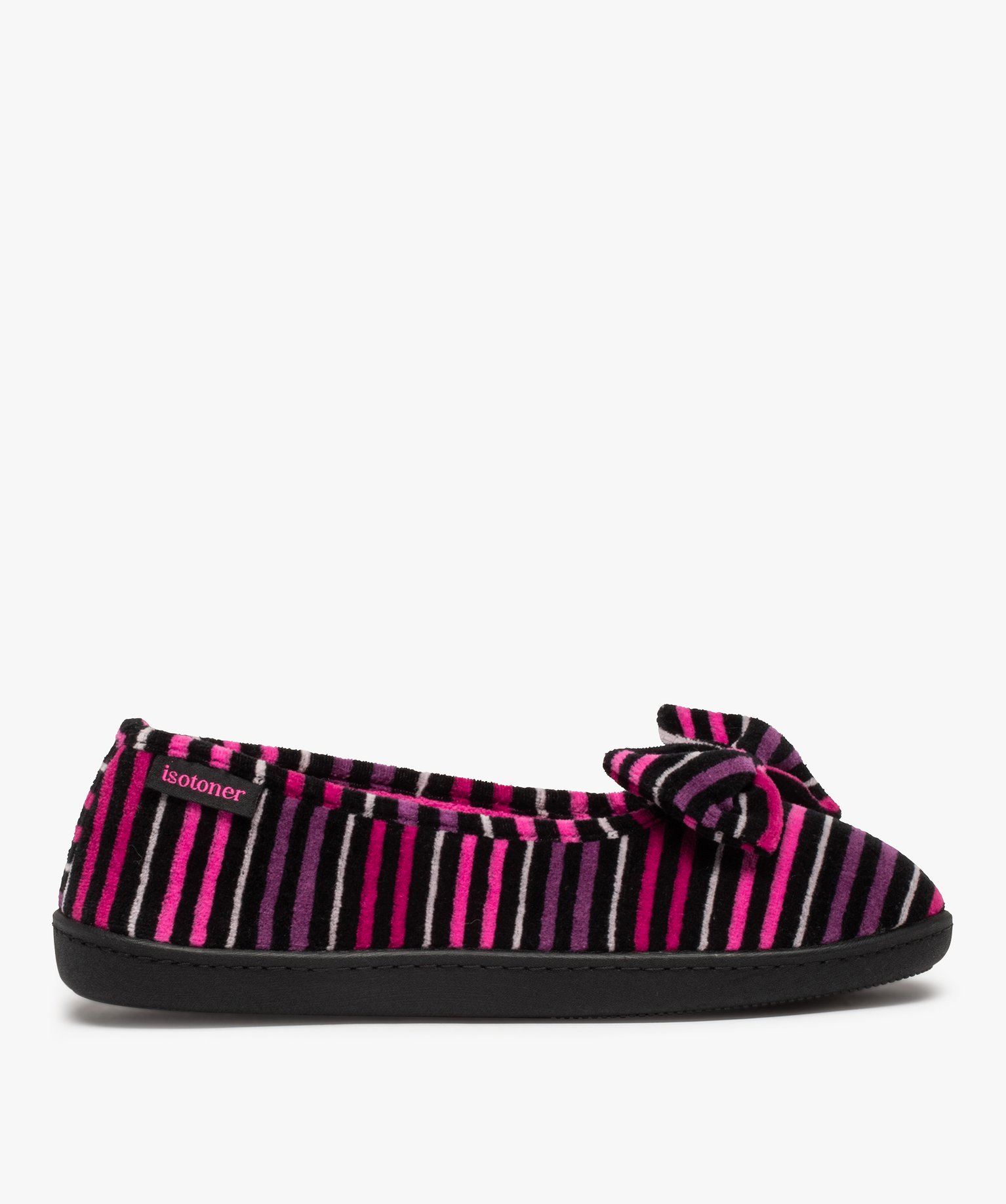 Chaussons femme ballerines rayées en velours - Isotoner raye | GEMO