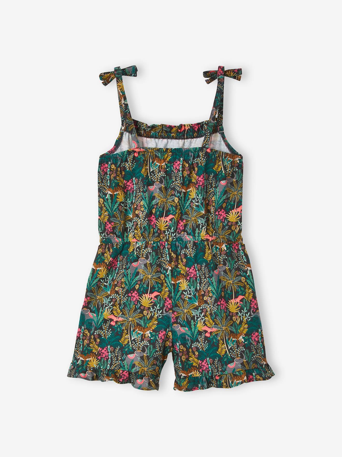 Combi-short à bretelles fille beige imprimé