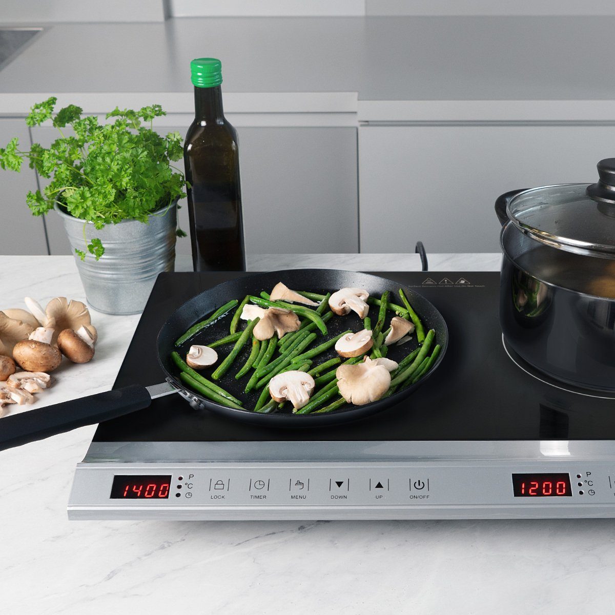 Navaris Doppel-Induktionskochplatte Doppel Induktionskochfeld 3500W - 2 Kochfelder mit Timer