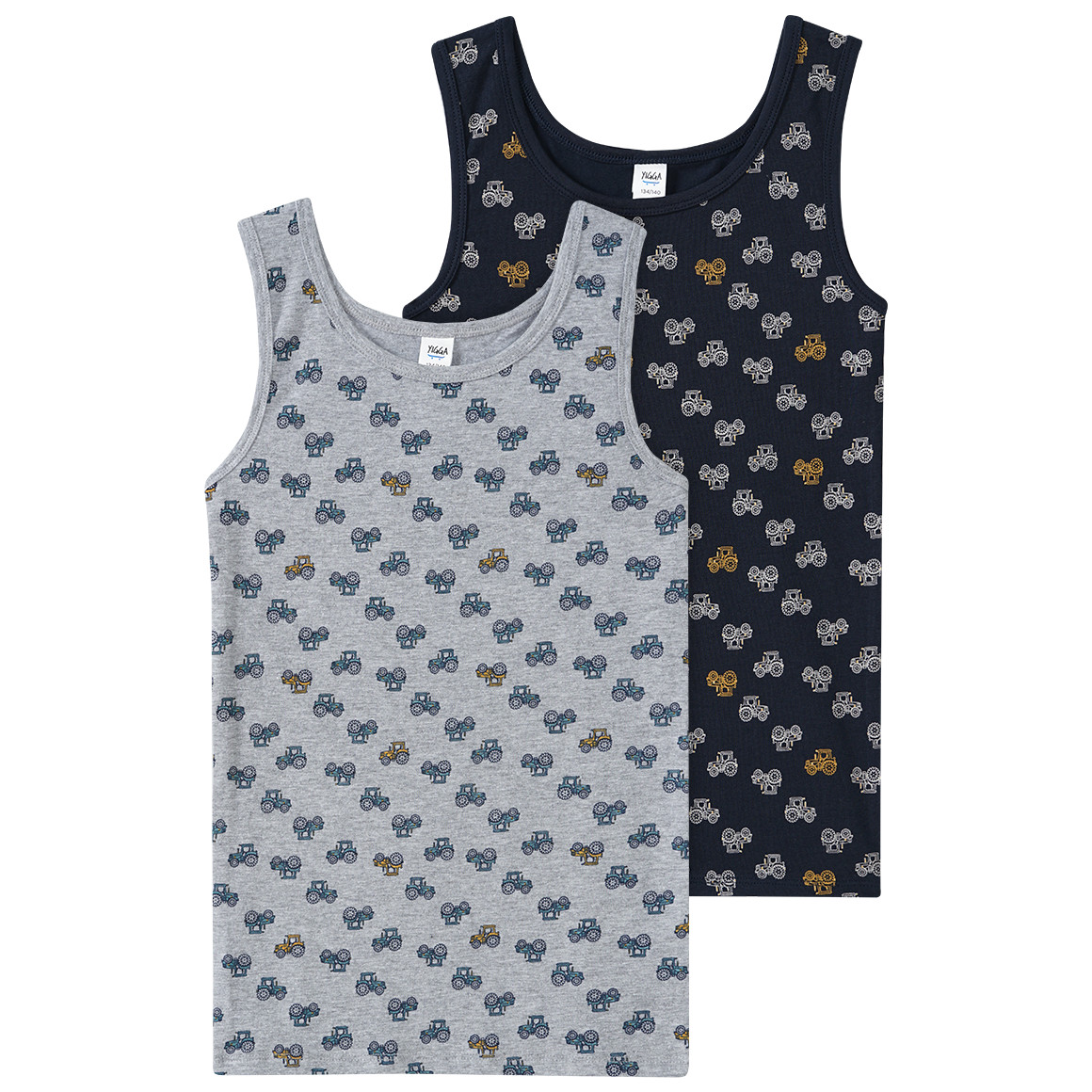 2 Jungen Unterhemden mit Trecker-Print