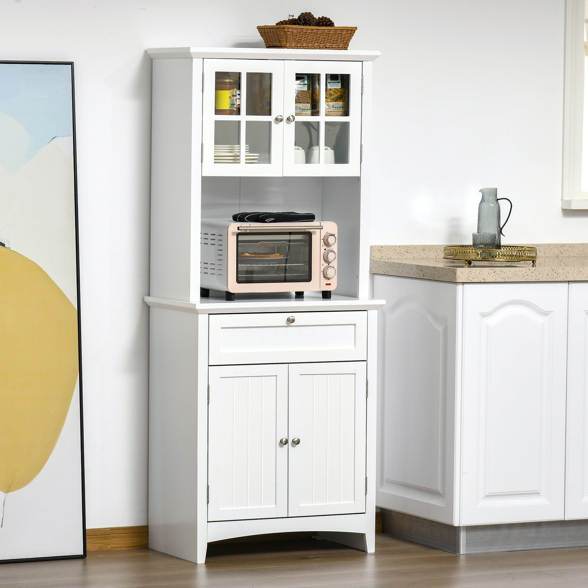HOMCOM Küchenbuffet Kitchen Cabinet (Set, 1-St., 1 Küchenschrank) Sideboard Vitrinenschrank mit Schublade MDF, 68,6B x 40T x 164H cm