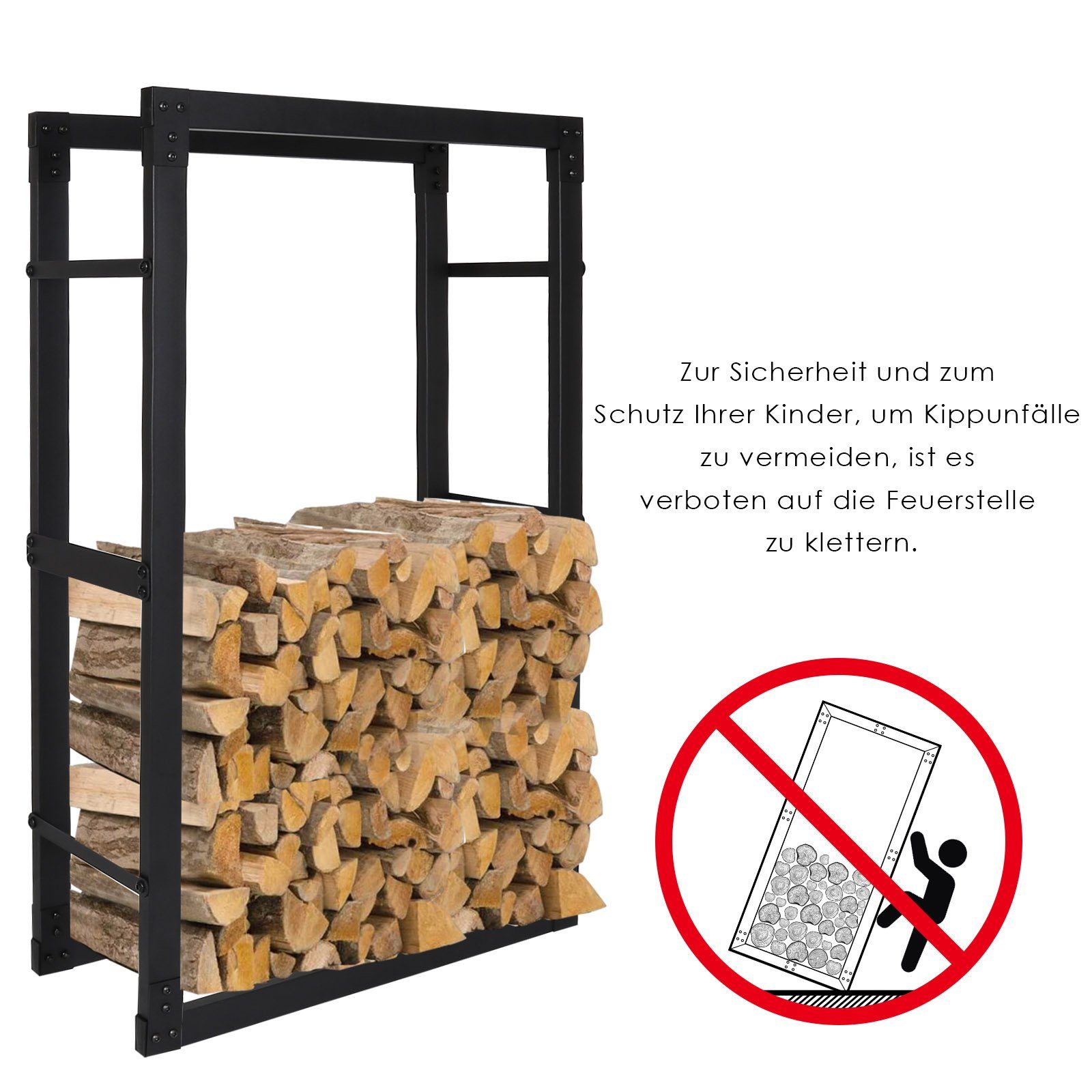 Gimisgu Kaminholzregal Kaminholzregal Kaminholzständer Metall Holzhalter Schwarz 100x60x25cm, BxTxH:60x25x100 cm