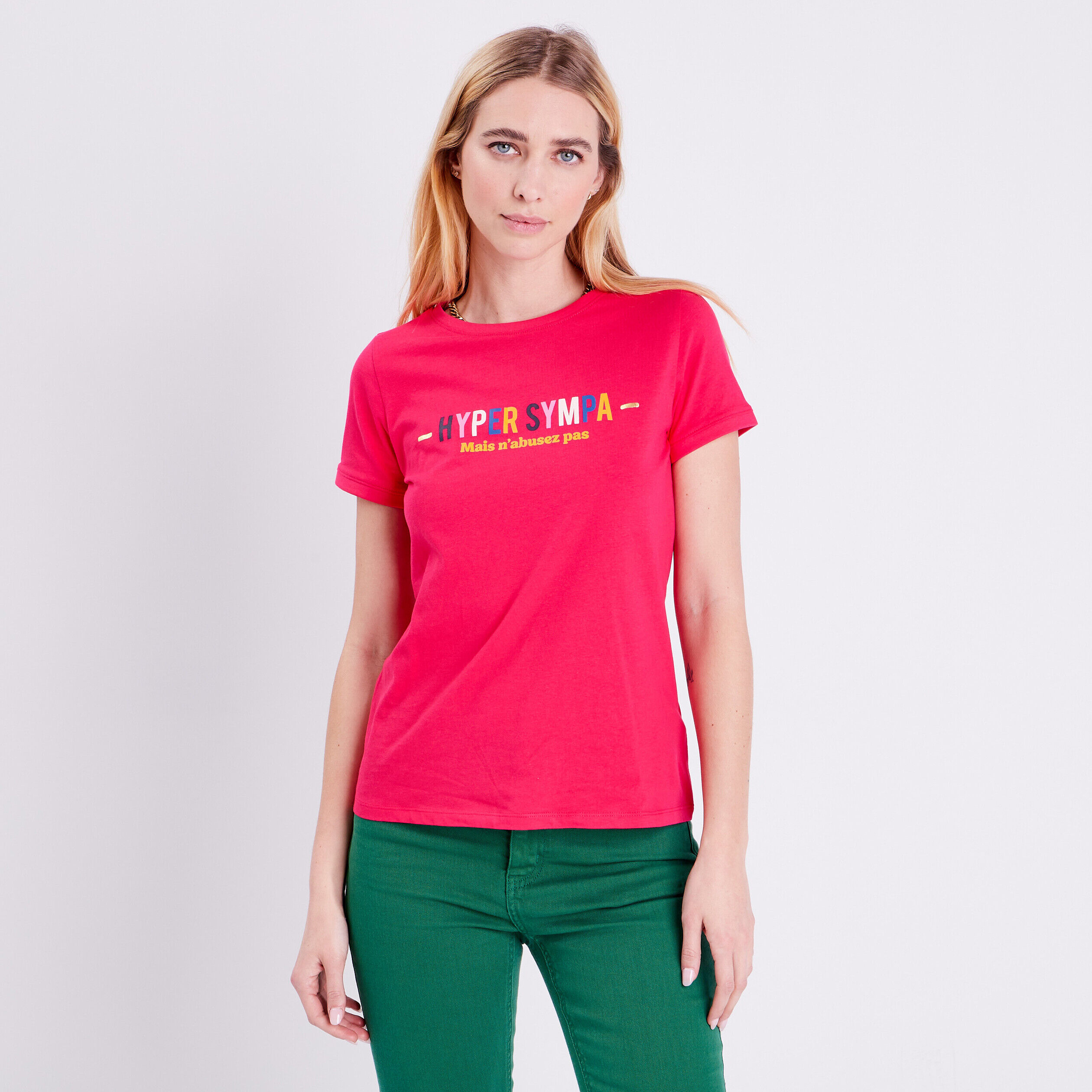 T-shirt manches courtes rose vif femme | Cache Cache