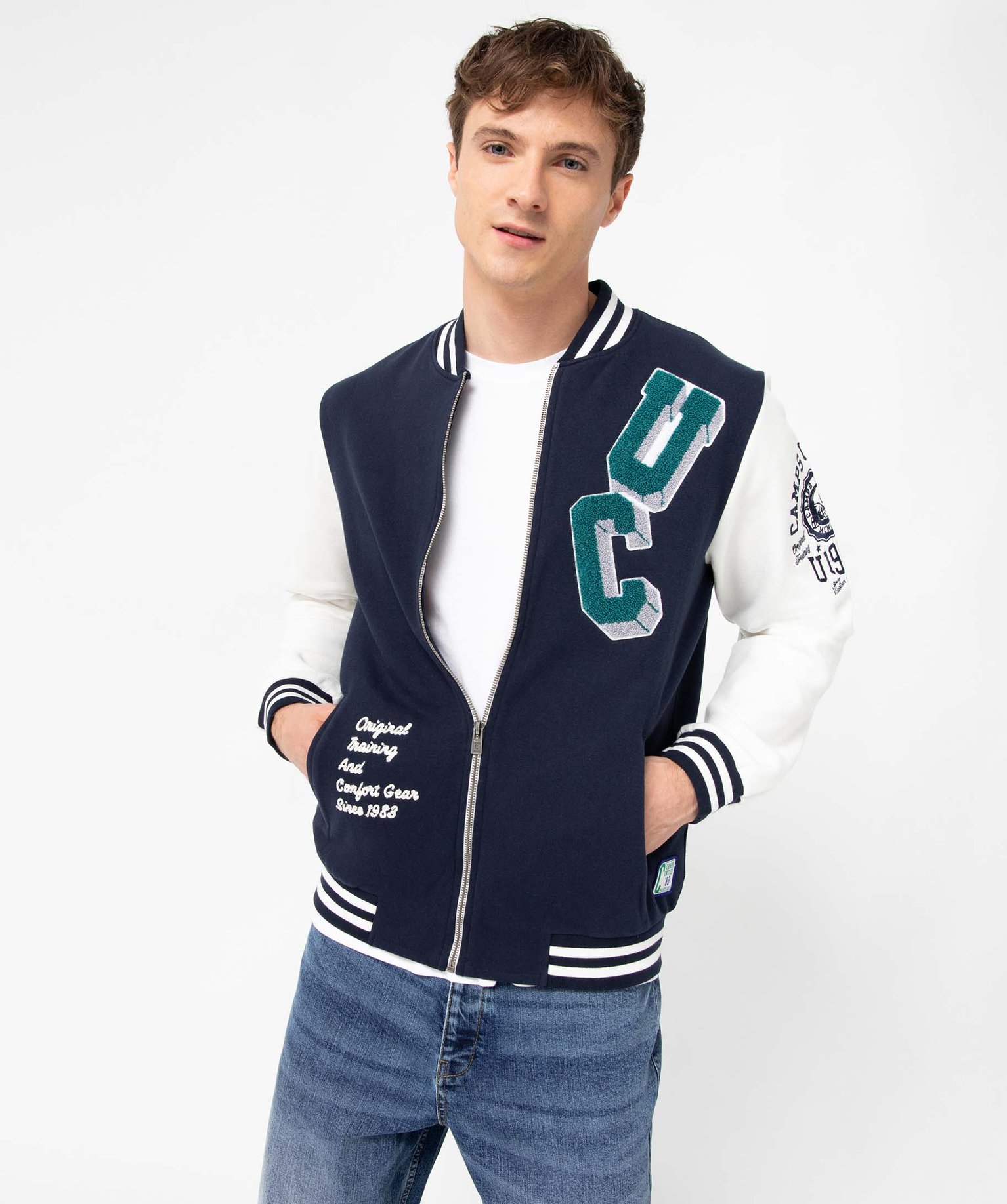 Sweat homme zippé faon veste campus américain - Camps Un... bleu fonce | GEMO