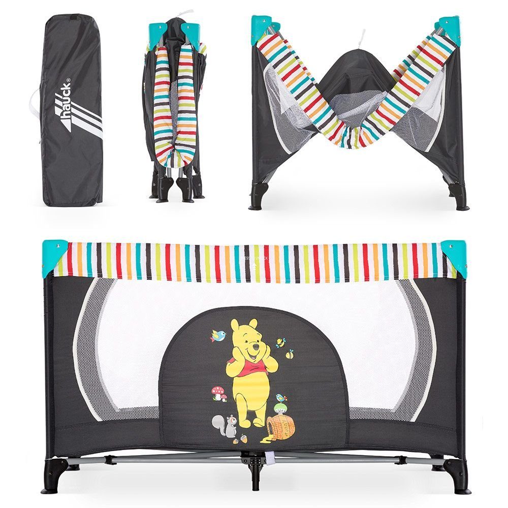 Hauck Baby-Reisebett Dream'n Play - Pooh Geo, Reisebett für Babys und Kinder 120x60 kompakt faltbar mit Tasche