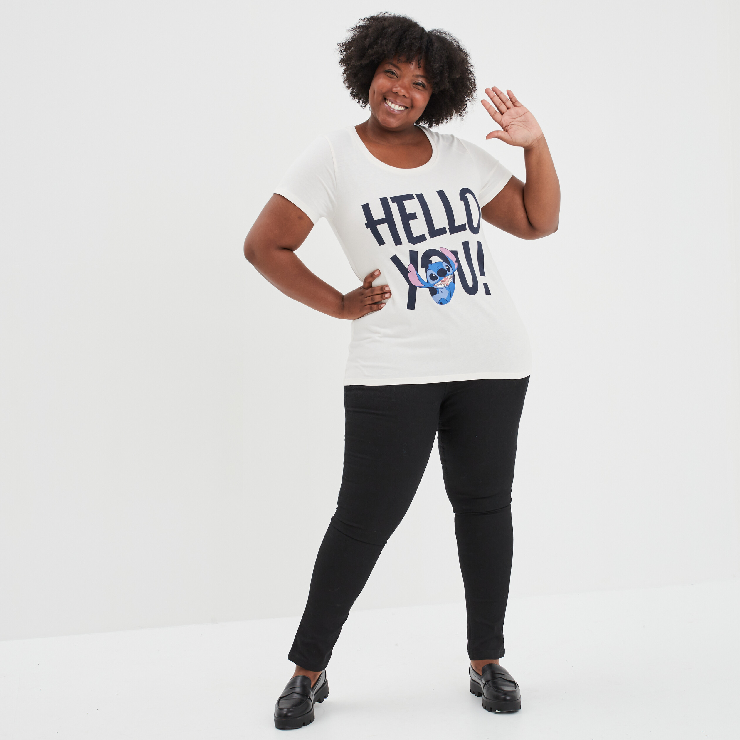 T-shirt manches courtes coton Stitch rose pastel femme grande taille | La Halle