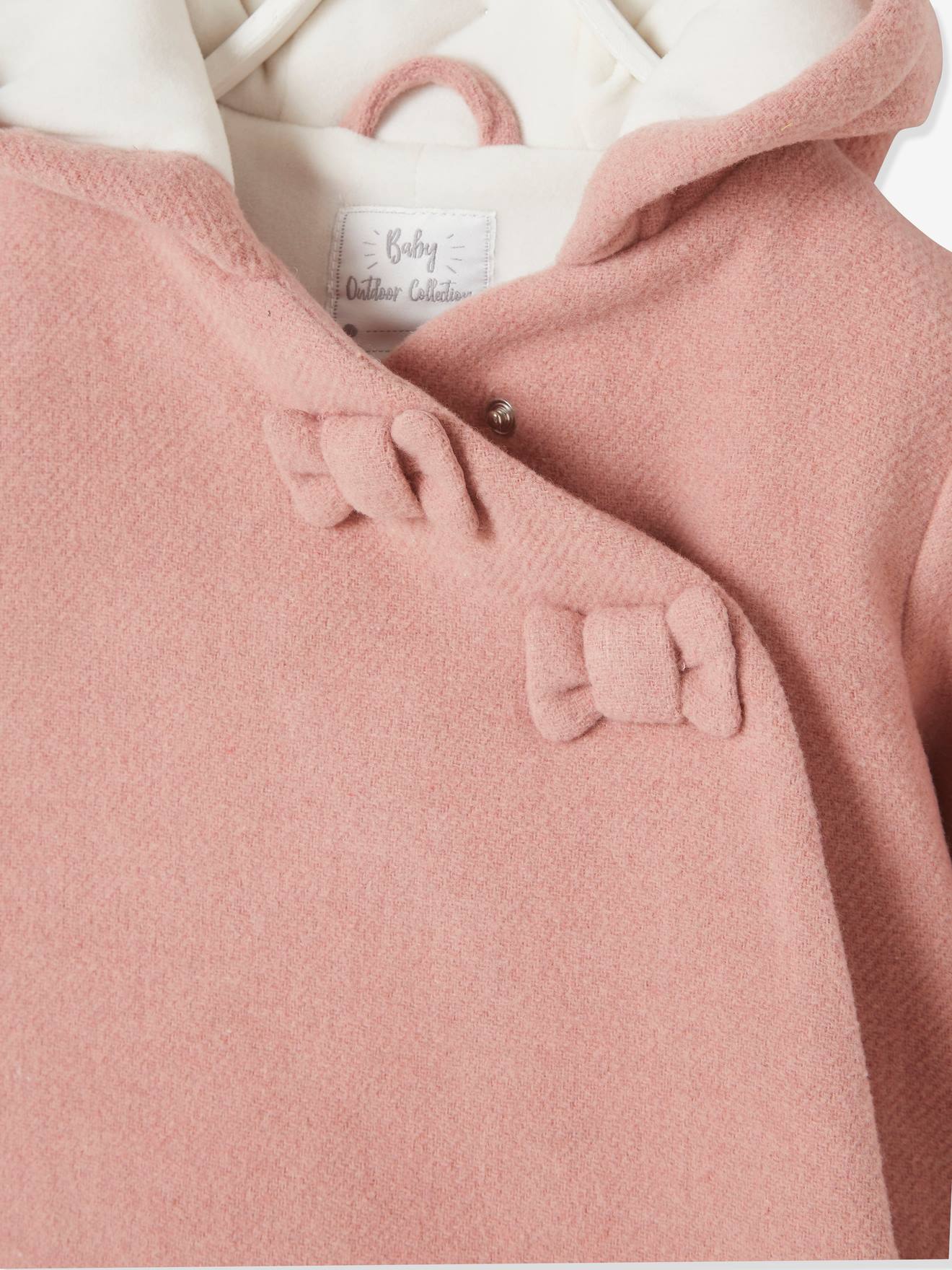Manteau à capuche bébé fille lainage doublé et ouatiné gris clair chiné