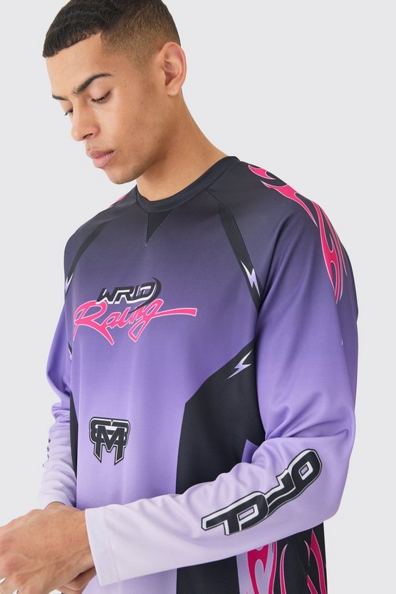 Langärmliges Oversize Oberteil mit Motorsport Homme Print