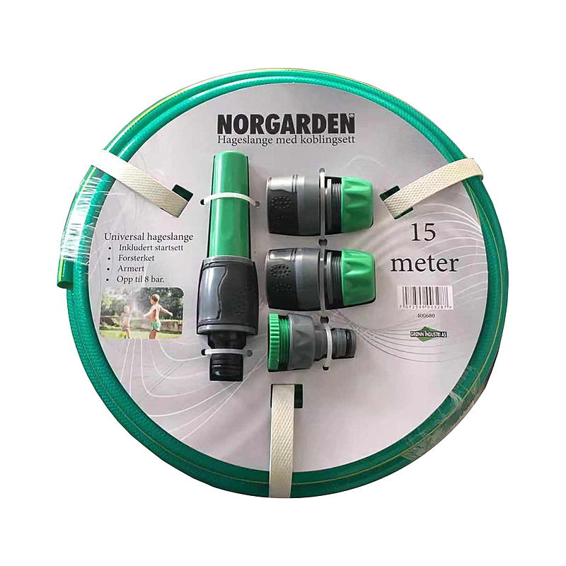 Norgarden Hageslangesett 15 m m/koblinger, Norgarden