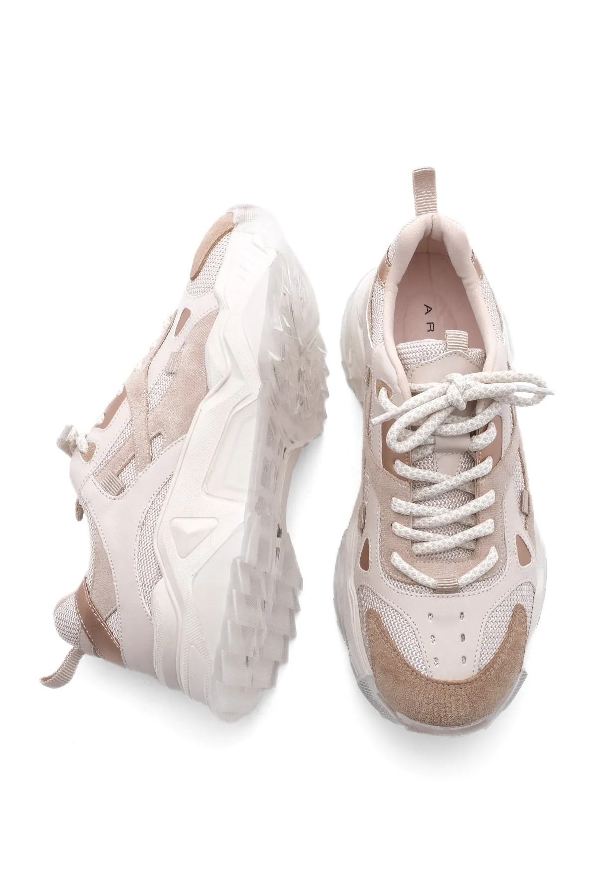 Marjin  Damen-Sneaker mit Schnürung, Sportschuhe mit hoher Sohle, Edisa Beige