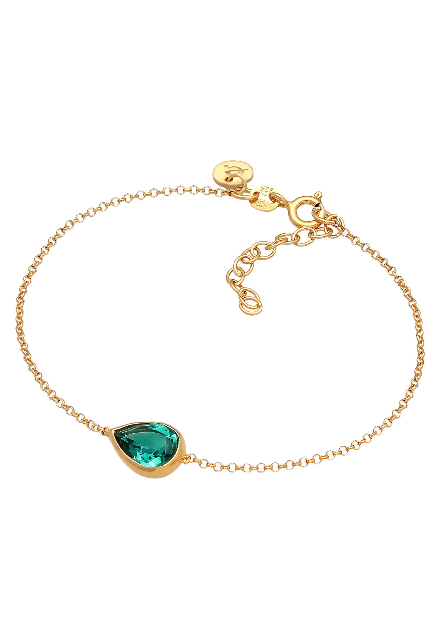 Bracciale da donna Elli PREMIUM con goccia verde scintillante e quarzo in argento sterling 925 placcato oro