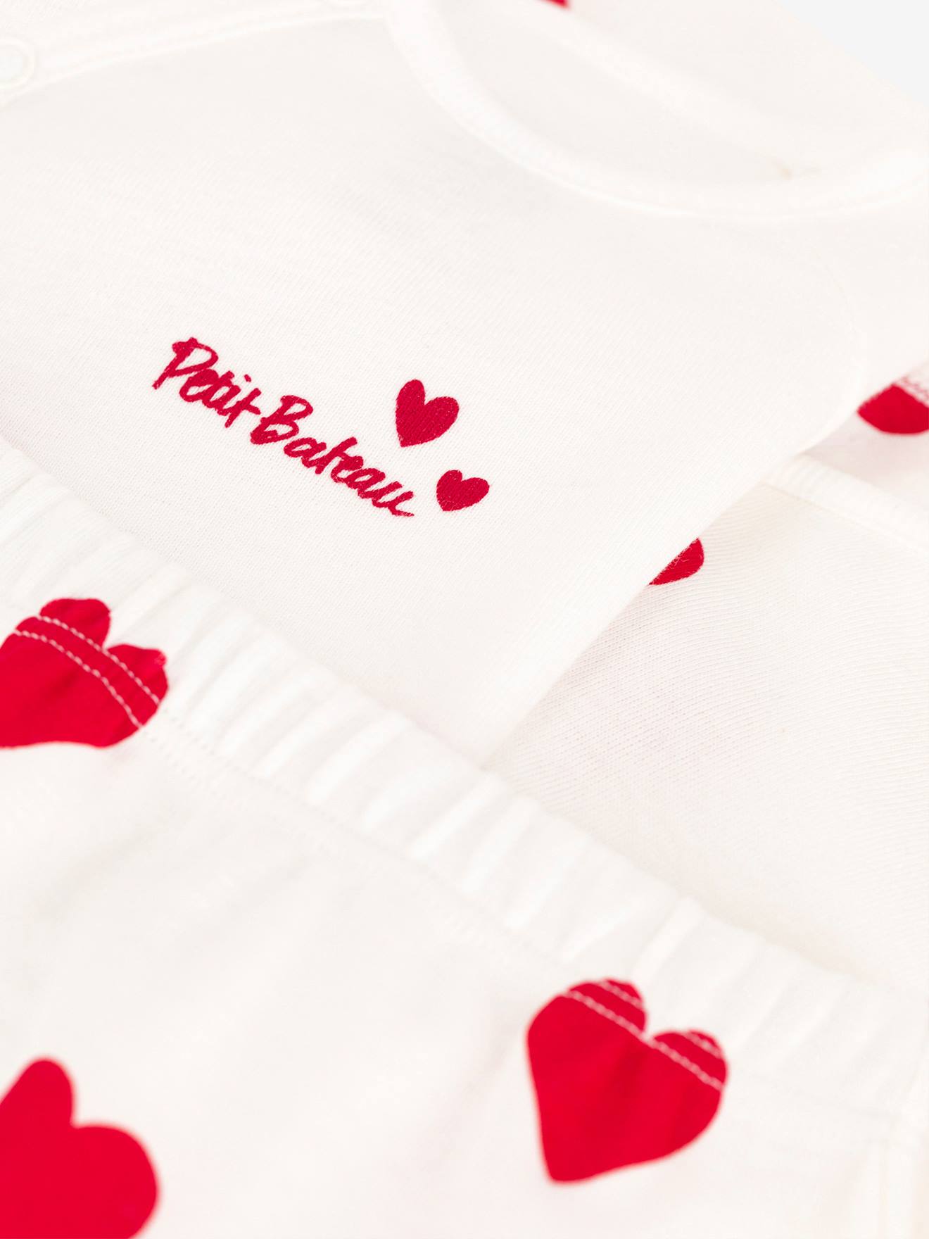 Ensemble 3 pièces coeurs bébé en coton PETIT BATEAU blanc