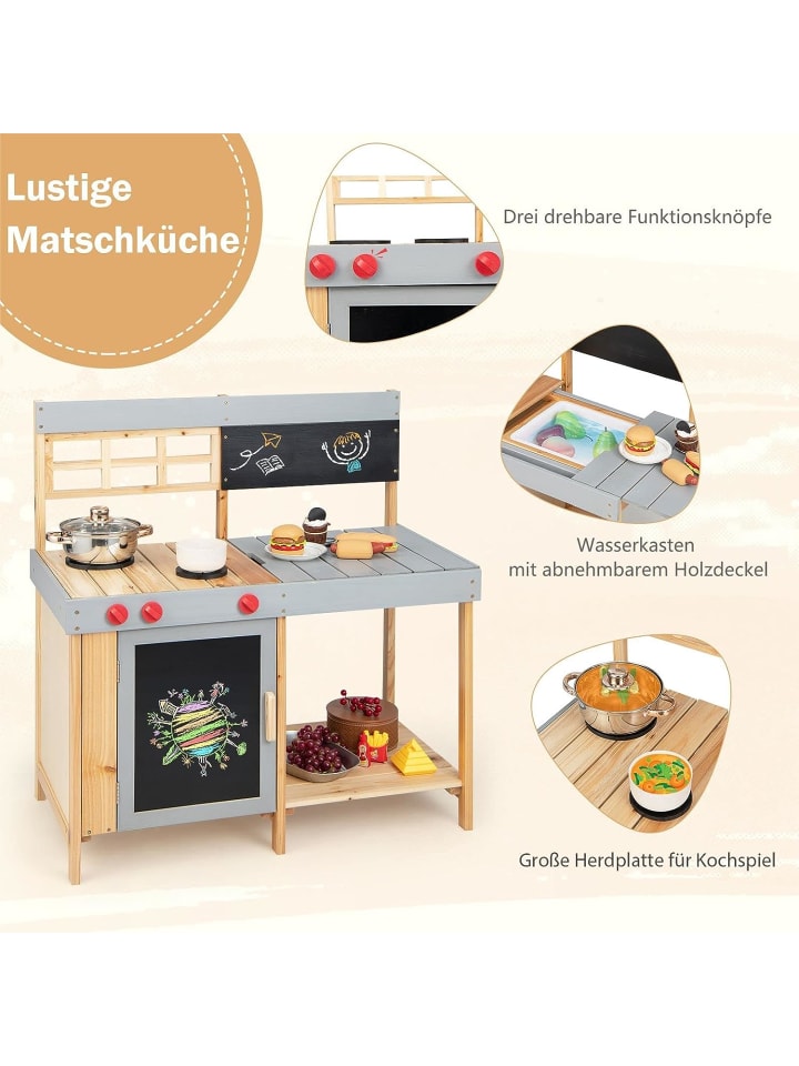 COSTWAY Spielküche Outdoor in Braun günstig kaufen 90 cm