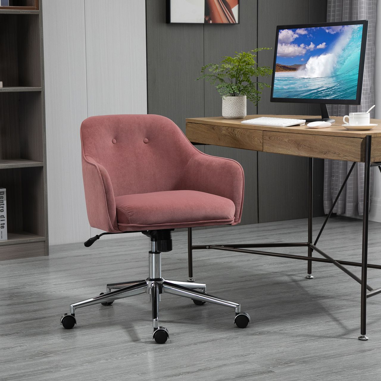 Vinsetto Bürostuhl mit Wippenfunktion Samt-Touch-Polyester Nylon Rot 61 x 59 x 80,5-90,5 cm