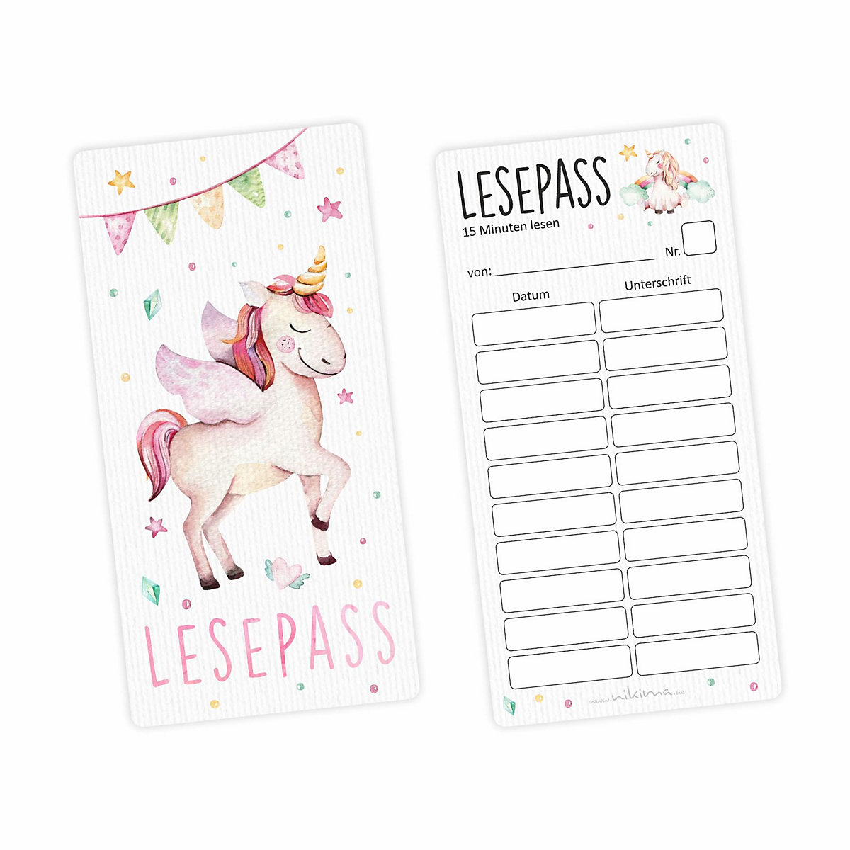 Lesepass Einhorn Lesezeichen zum lesen üben Grundschule 10-100 Stück Lesezeichen