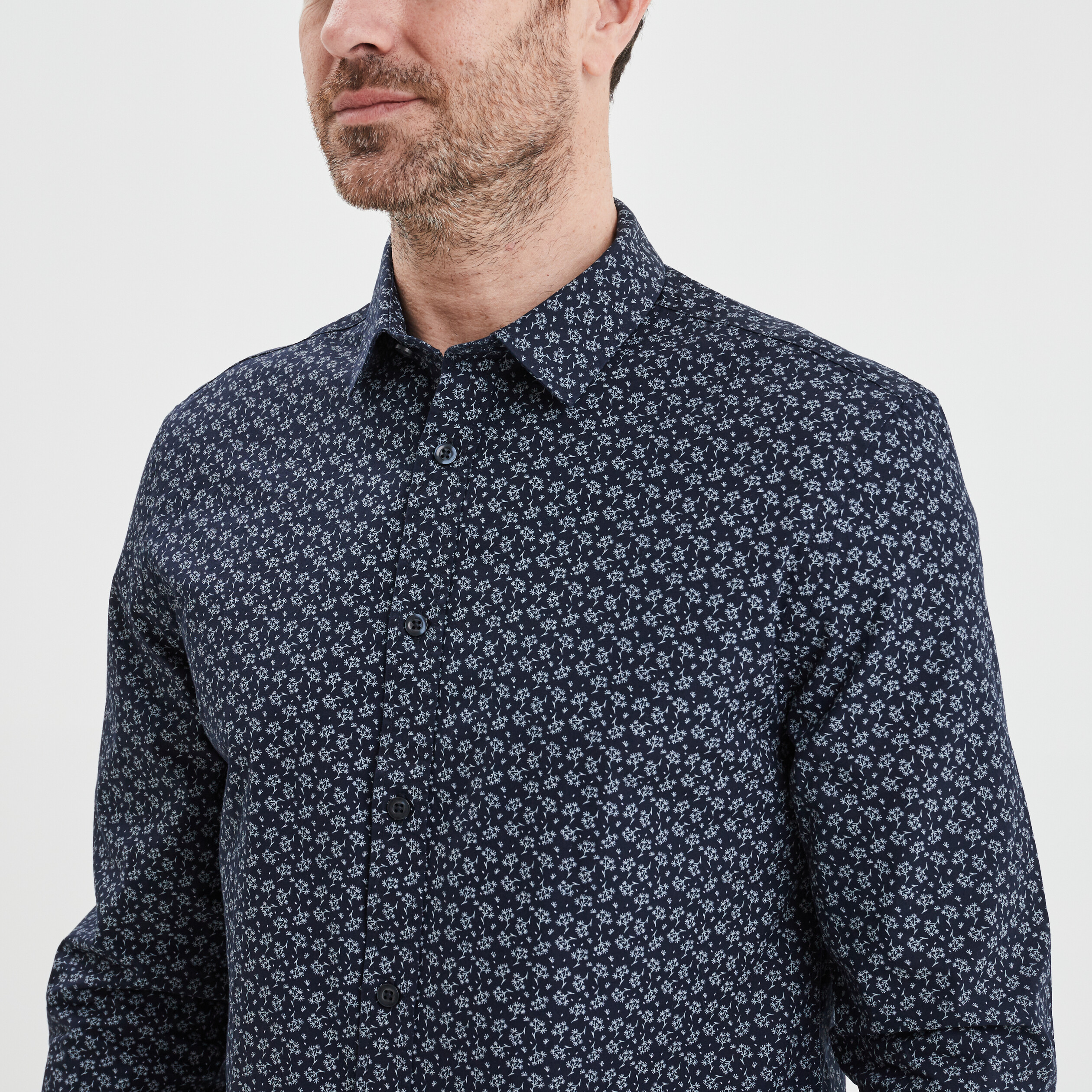 Chemise droite manches longues bleu marine homme | La Halle