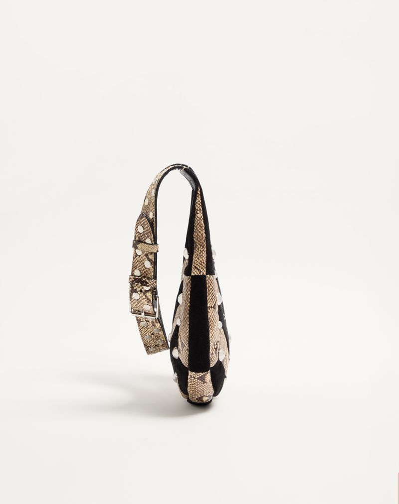 Valentino Garavani Hobo Lille Python og Ruskind Chevron Hobo Taske med Nitter