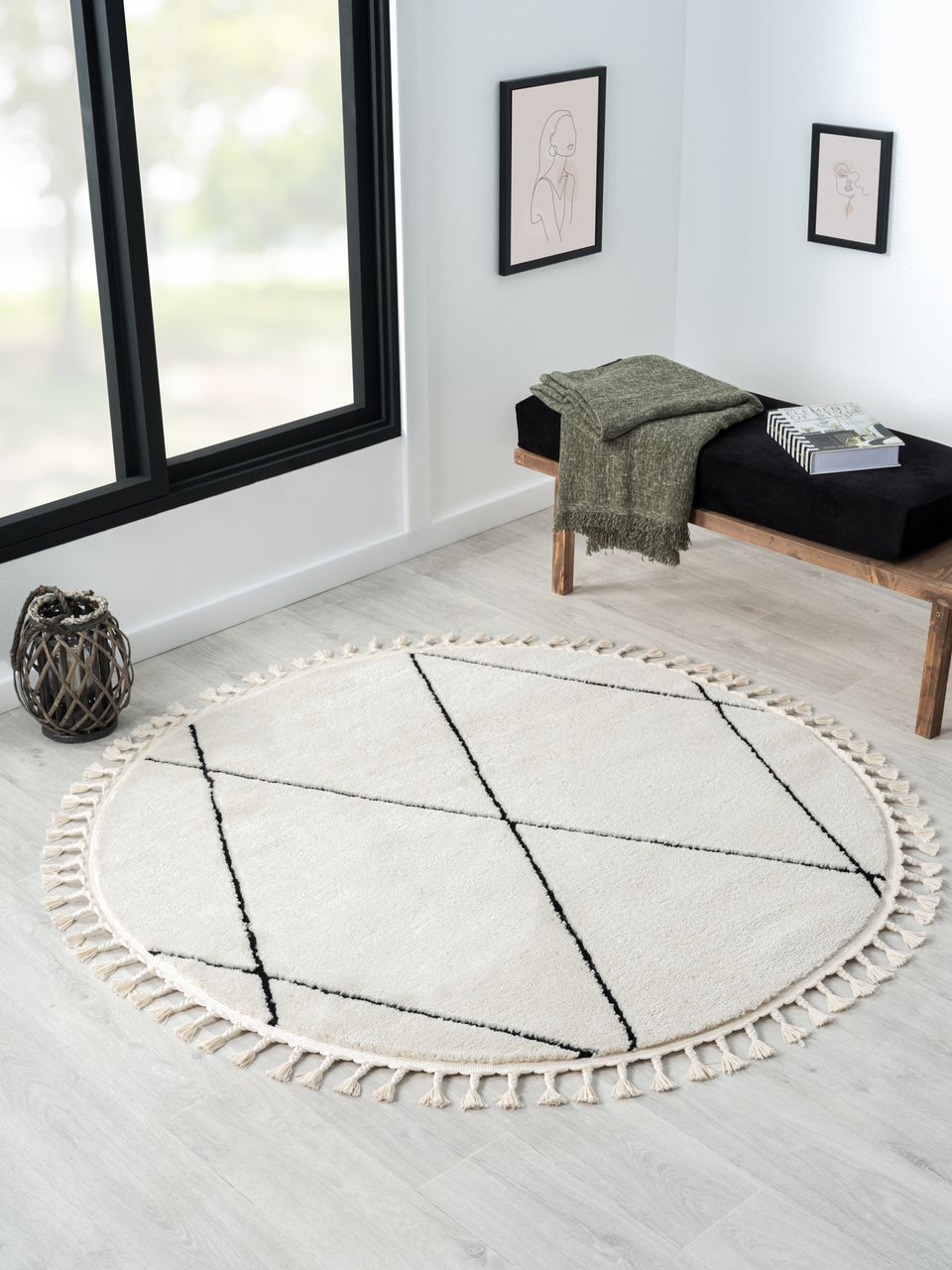 MyFlair Teppich Moroccan Calm, 140 cm x 140 cm, Farbe weiß, rund, Florhöhe 19mm