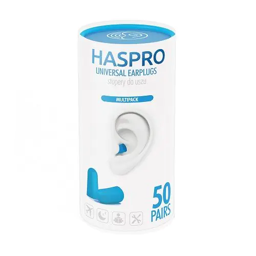 Tapones para los oídos de espuma tubular Haspro, azules