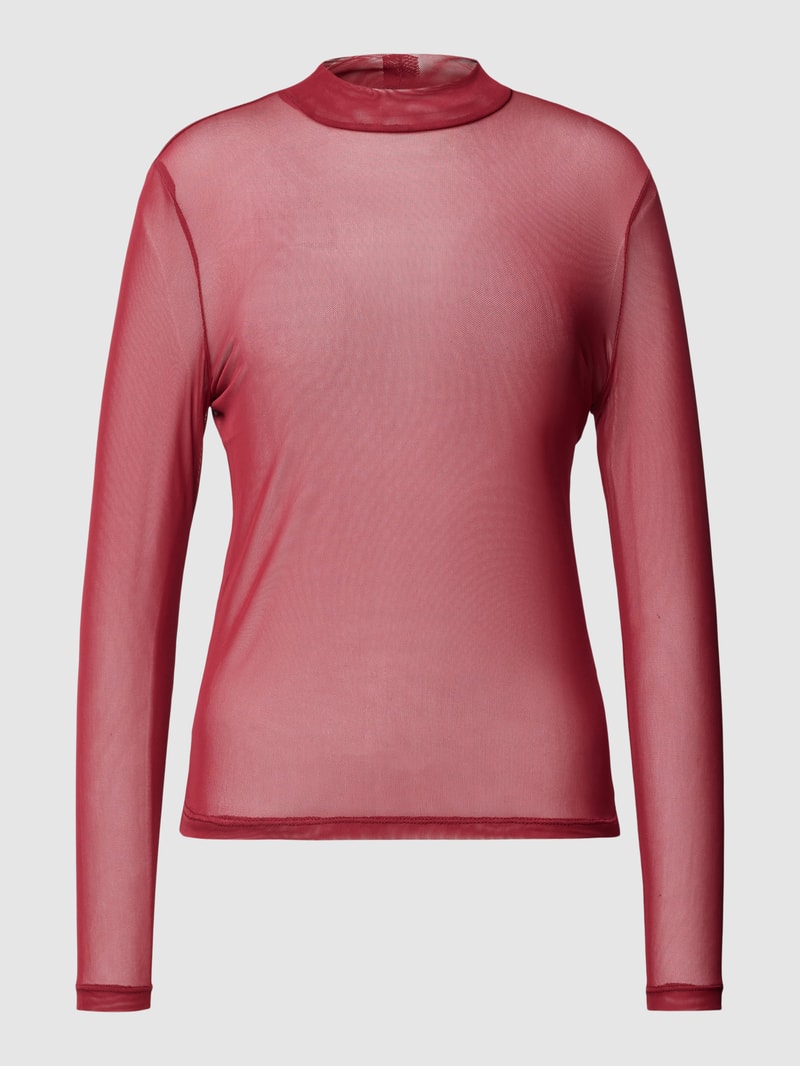 Semitransparentes Longsleeve mit Stehkragen Modell 'VIVOLETTIS' in bordeaux rot