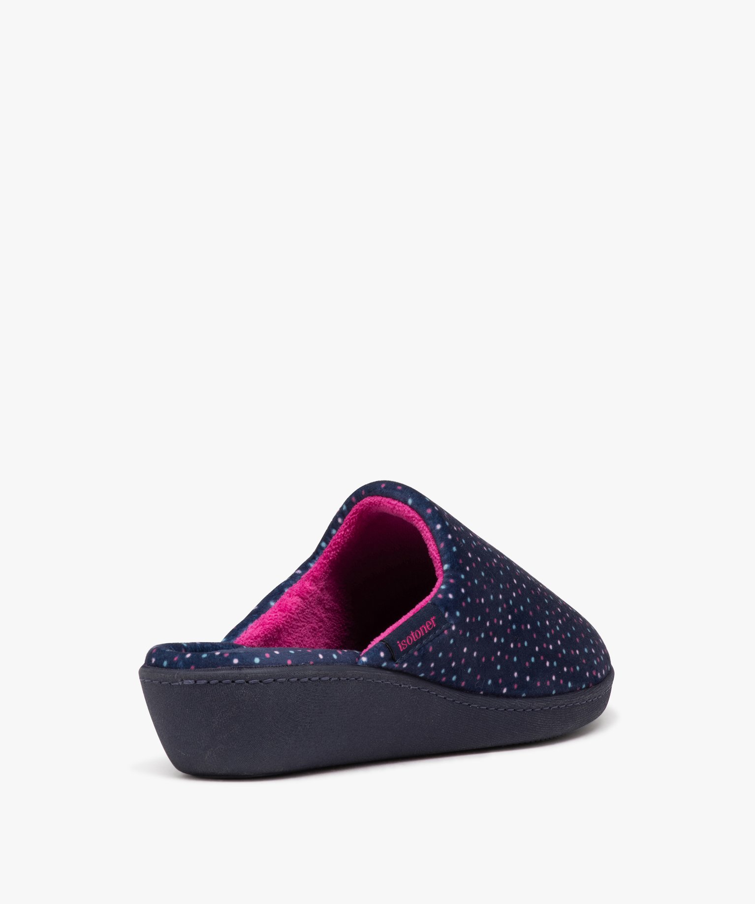 Chaussons femme mules à talon compensé en velours - Isotoner marine | GEMO