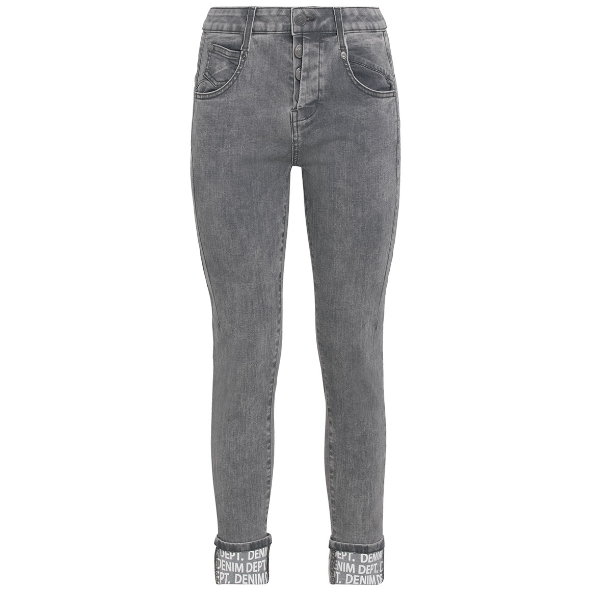 Damen Slim-Jeans mit bedrucktem Beinumschlag