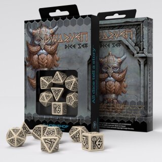 Beige & black Dwarven Würfel Set (7)