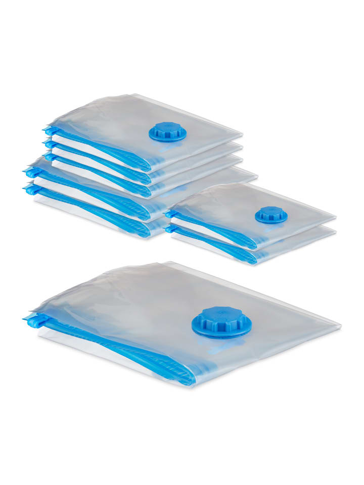 relaxdays 8-tlg. Vakuumbeutel-Set in Transparent/ Blau günstig kaufen onesize