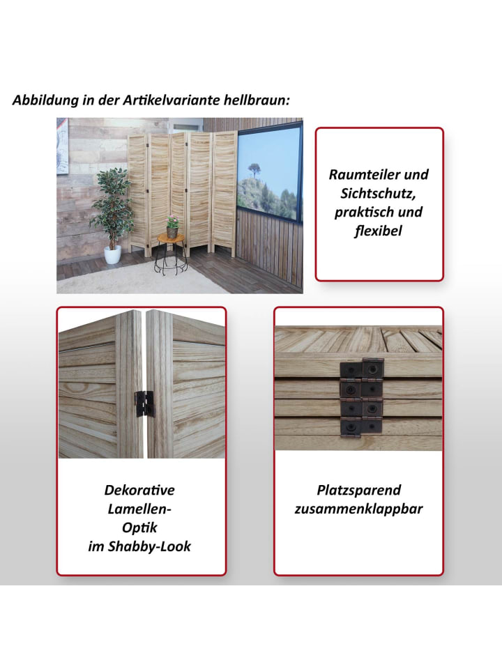 MCW Paravent G30 im Shabby-Look, Hellbraun günstig kaufen onesize