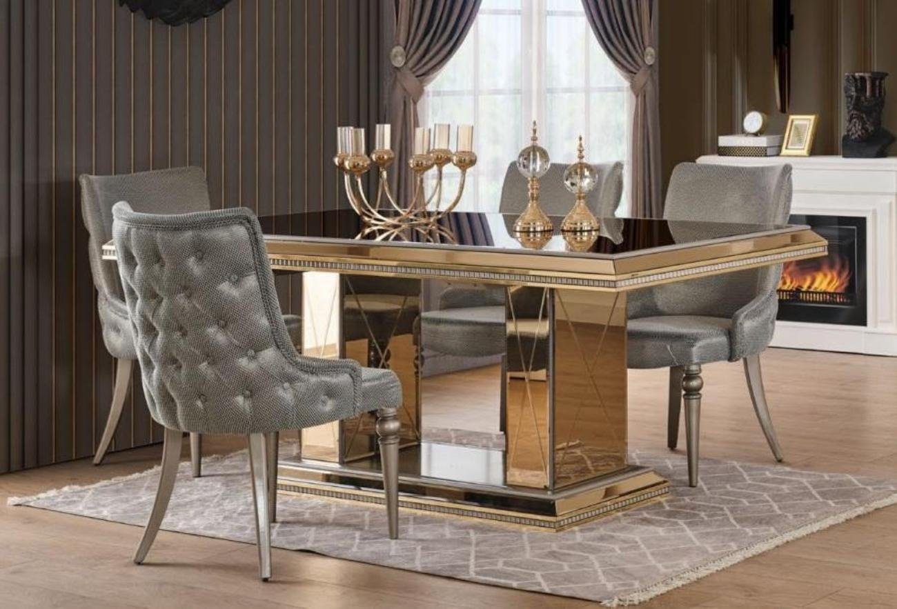 JVmoebel Esszimmer-Set Goldener Esstisch mit 4 Stühlen Gold Esszimmer Möbel Tisch 7tlg, (7-St., 1x Tisch + 6x Stühle), Made in Europa