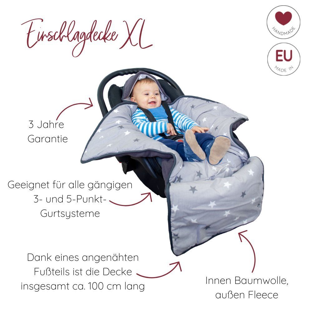 Babydecke Einschlagdecke Babyschalenfußsack Kinderwagenfußsack Winter XL, HOBEA-Germany, passend für Babyschalen mit 3- und 5-Punkt-Gurtsystem
