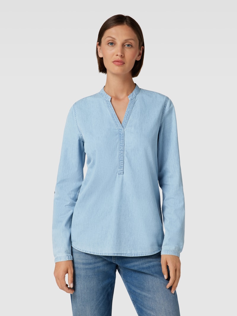 Jeansbluse mit V-Ausschnitt Modell 'Tencel' in hellblau