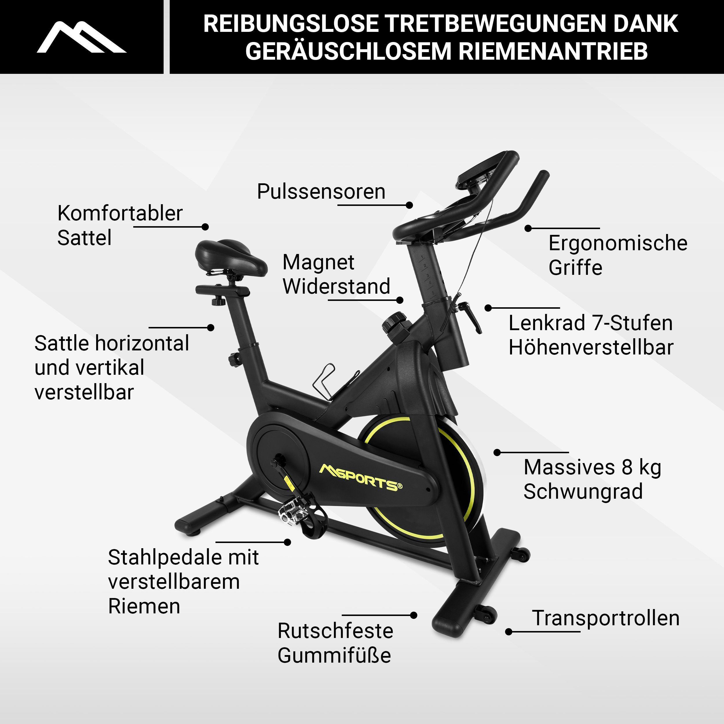 MSports® Speedbike Indoor Cycling Bike Black Series, Magnetischer Widerstand