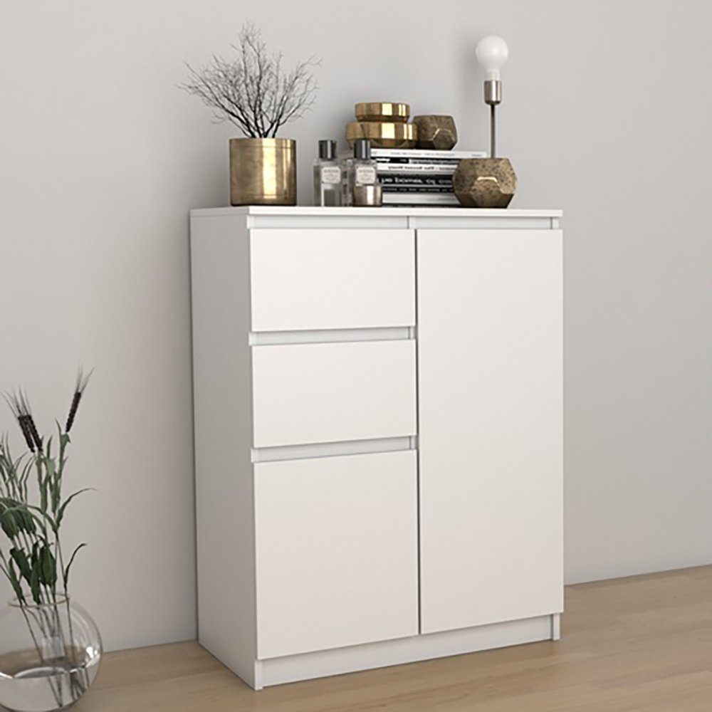 Home Collective Kommode schmal in weiß, Highboard Sideboard Mehrzweckschrank Schrank, mit 2 Schubladen und 2 Türen 70x97x40 cm (B/H/T)