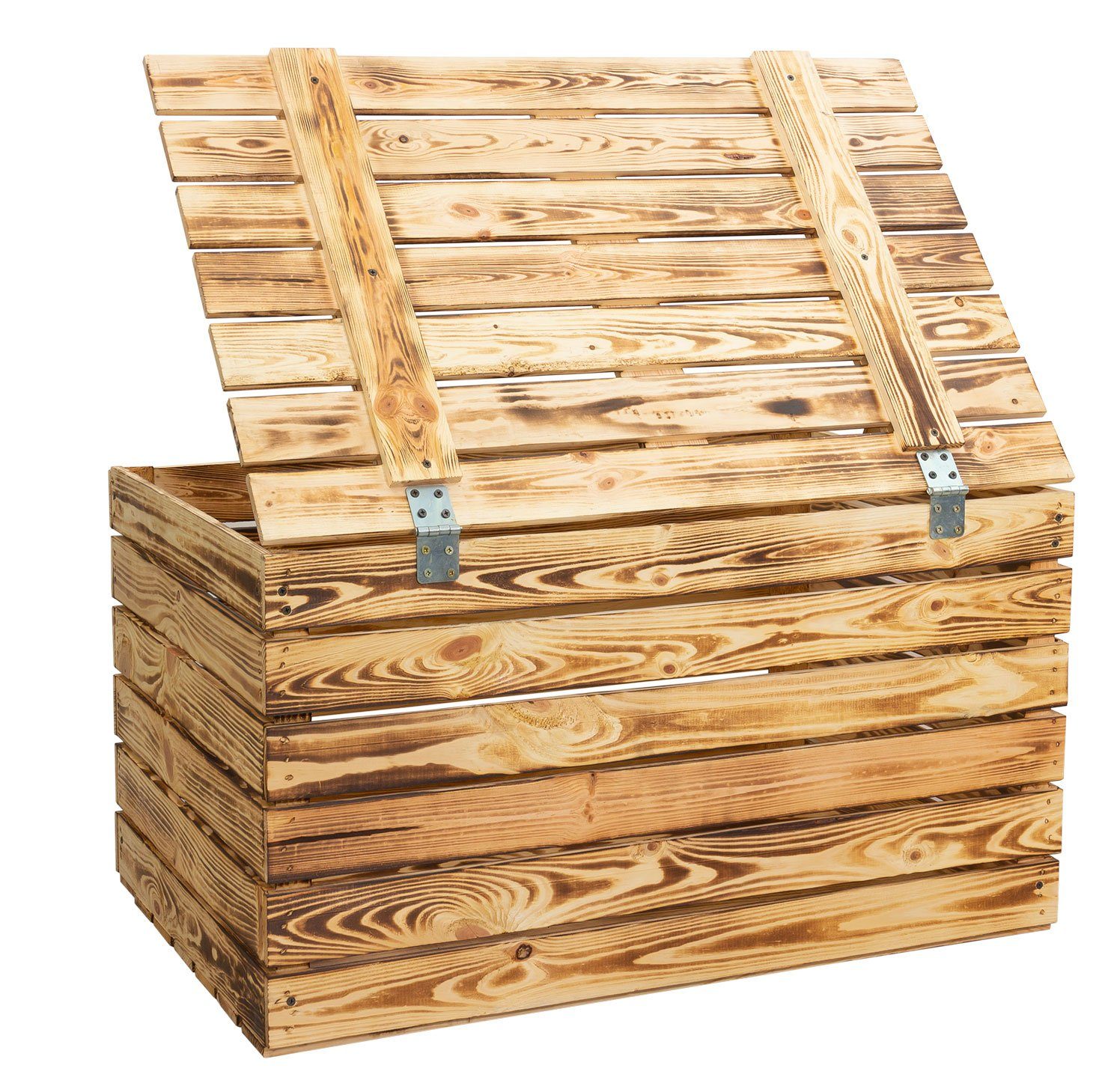 Kistenkolli Altes Land Allzweckkiste Grosse Holztruhe 80er geflammt mit Deckel 80x50x39cm
