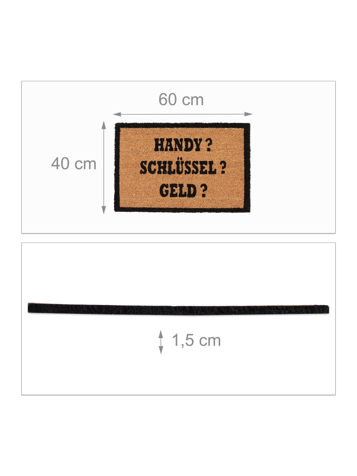 relaxdays Fußmatte Handy? Schlüssel? Geld? in Natur/Schwarz - 40 x 60 cm günstig kaufen onesize