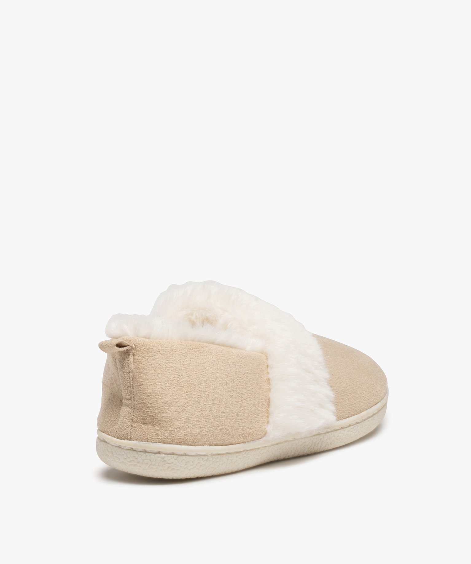 Chaussons femme fourrés dessus en suédine unie beige | GEMO