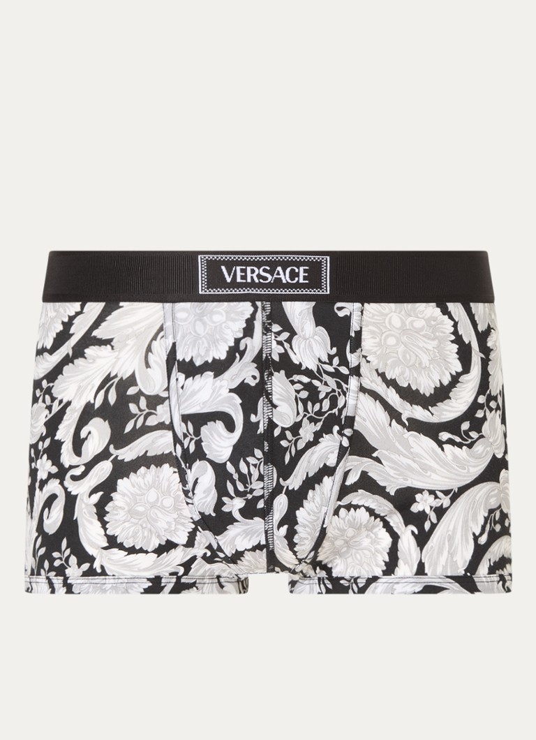 Pantaloni boxer Versace cu talie elastică, logo și imprimeu.