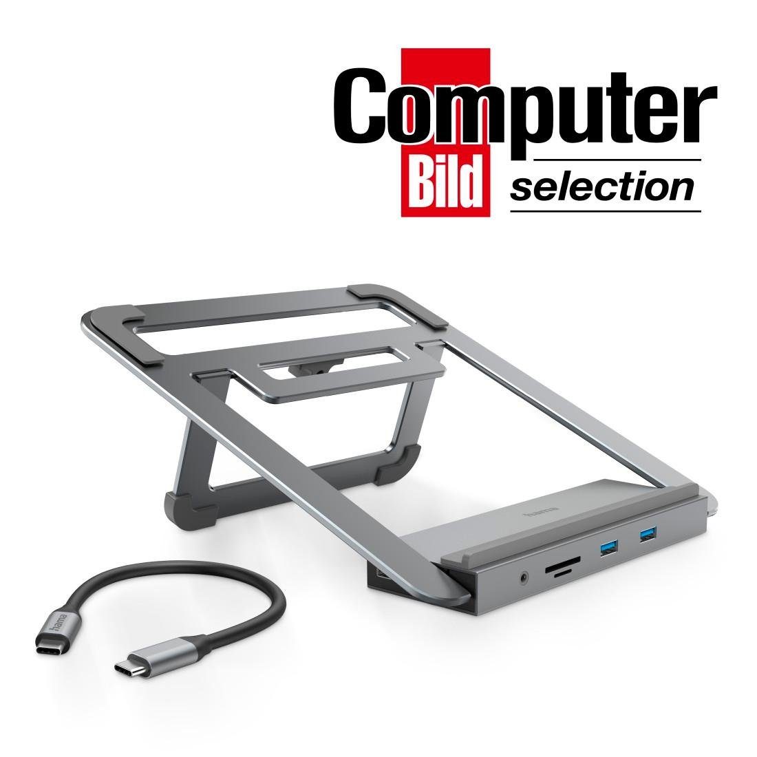 Hama 12in1-USB-C-Docking-Station mit Notebook-Stand USB-C Multiport-Adapter USB-Adapter, 40 cm