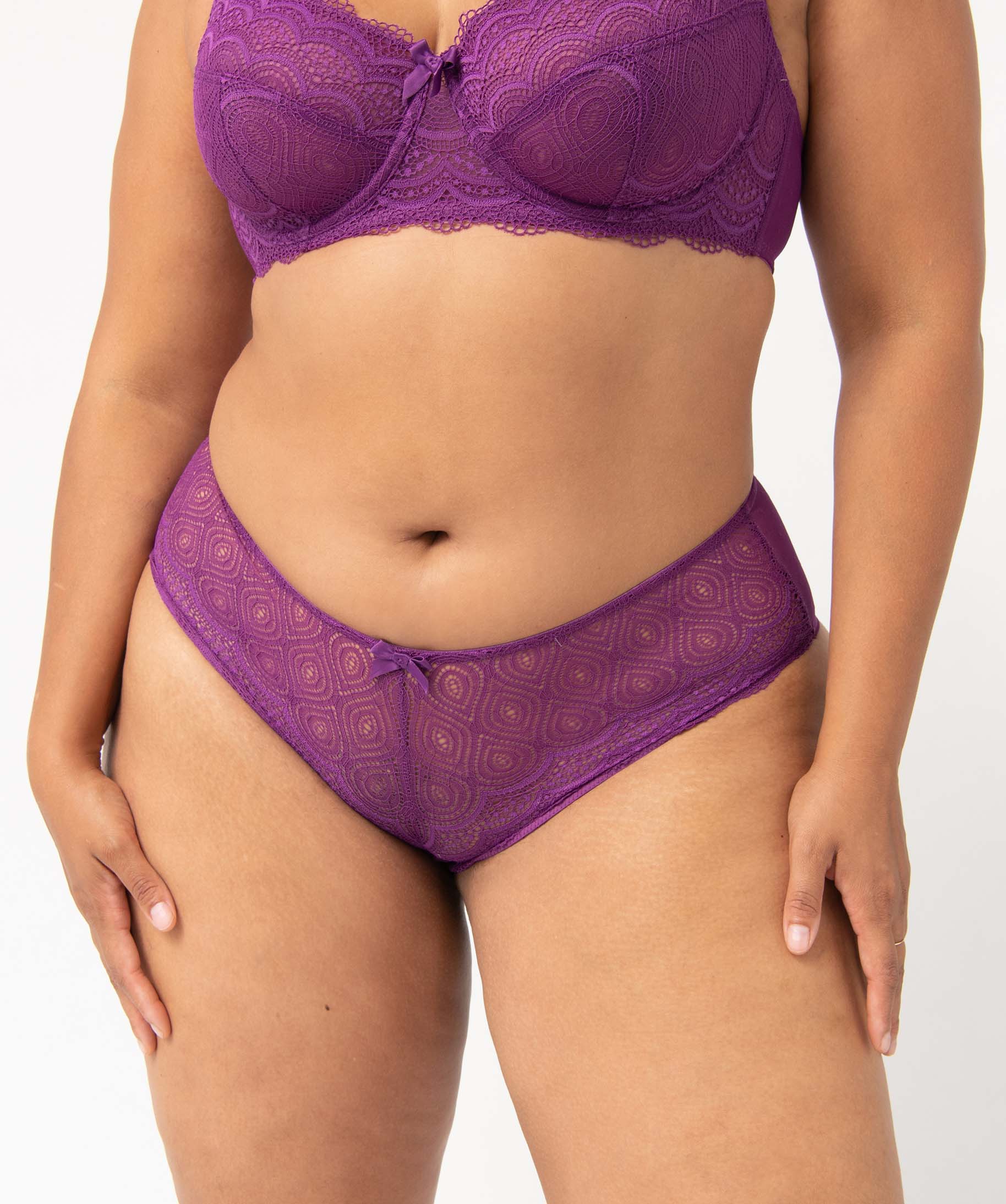 Shorty en dentelle et tulle femme grande taille violet | GEMO